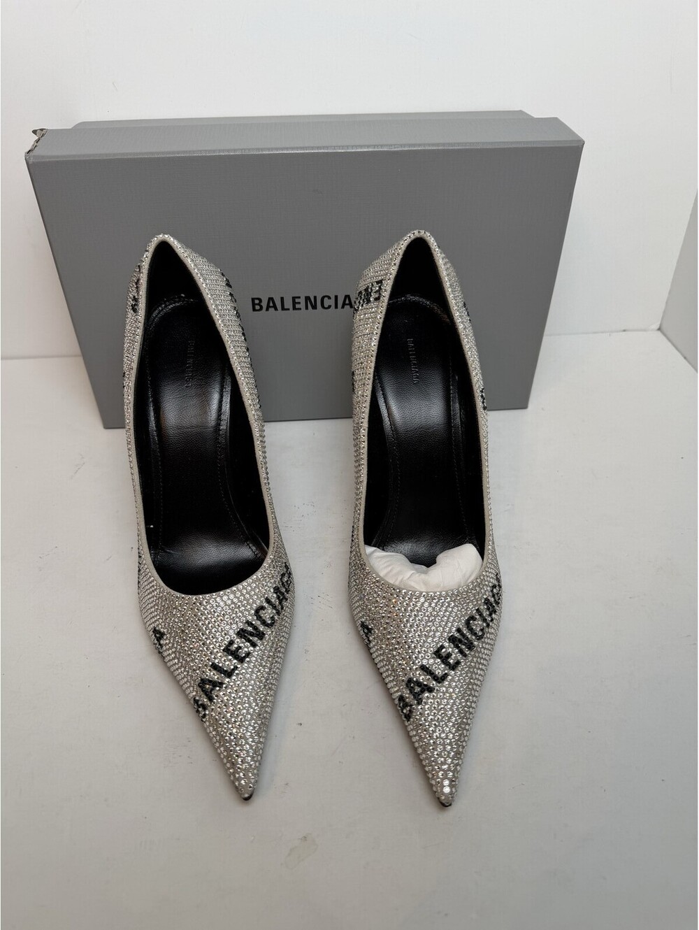 Balenciaga Knife Pump H110 Heels Crystal/Black Womens Size 10/40 New - Picture 2 of 7